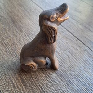 ​Vintage Signed Arber Howling Dog Figurine MCM Ceramic Gold Bronze Singing Hound